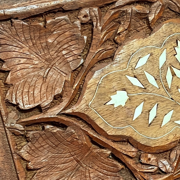 Wood Hand Craved Leaf Print Storage Box Junk Journal Supply Boho Organizer - Picture 7 of 13